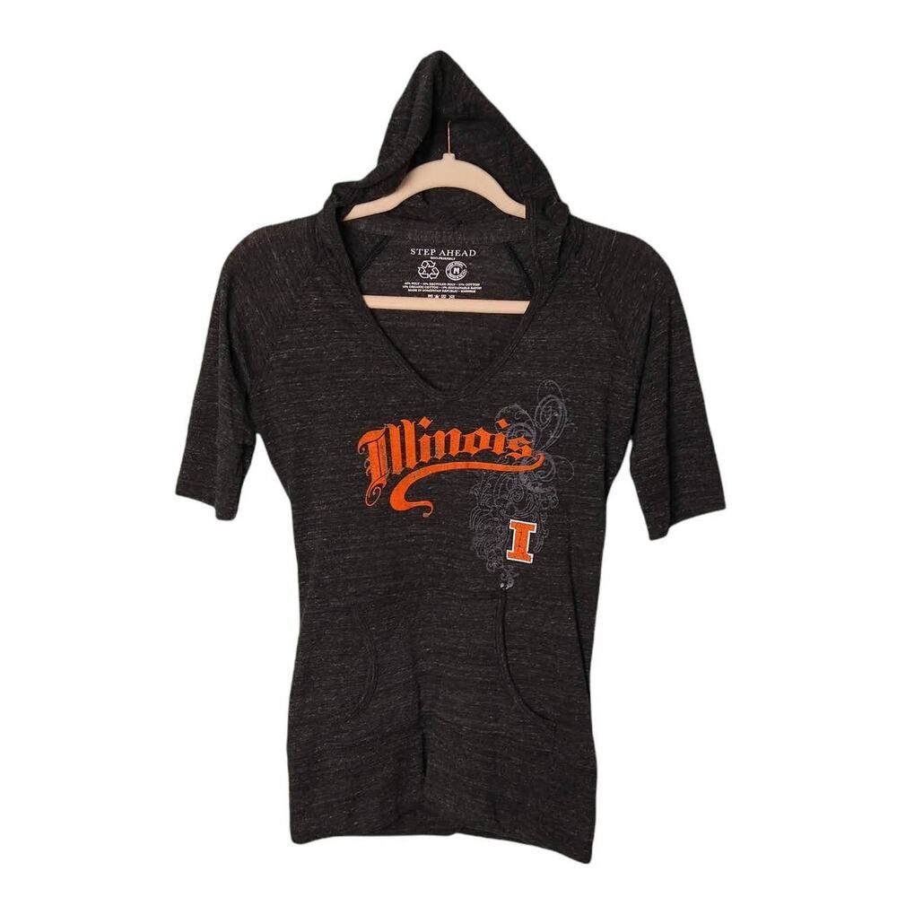 STEP AHEAD Illinois Fighting Illini Gray Womens Hooded Pullover V-Neck Pocket‎ M